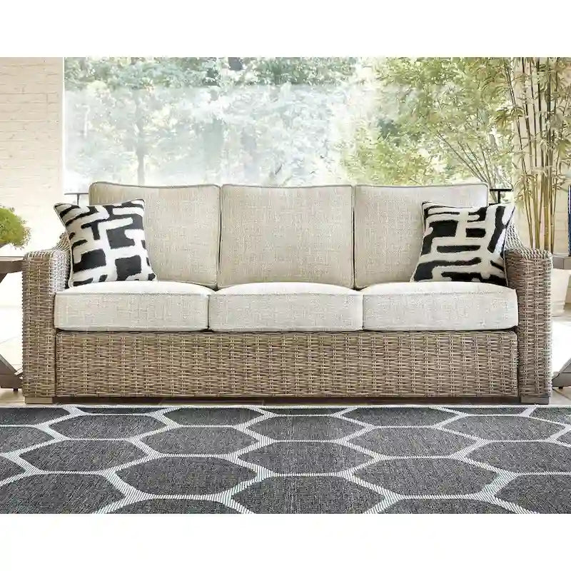 Signature Design by Ashley Beachcroft - Canapé, chaises longues et foyer d'extérieur marron/beige - 83L x 37P x 36H