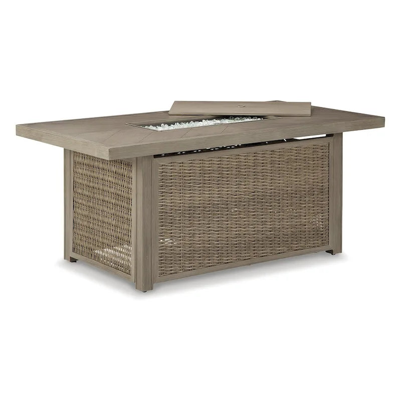Signature Design by Ashley Beachcroft - Canapé, chaises longues et foyer d'extérieur marron/beige - 83L x 37P x 36H
