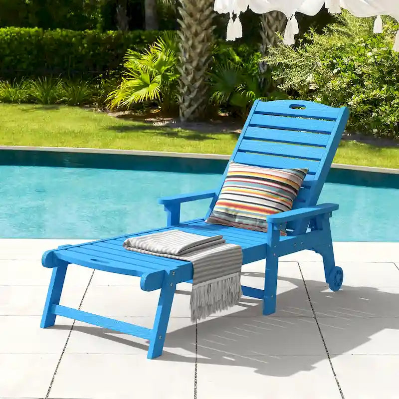 LUE BONA Chaises longues d'extérieur réglables à roulettes avec accoudoirs pour patio, terrasse, jardin - 78,9 L x 24 l x 39,7 H