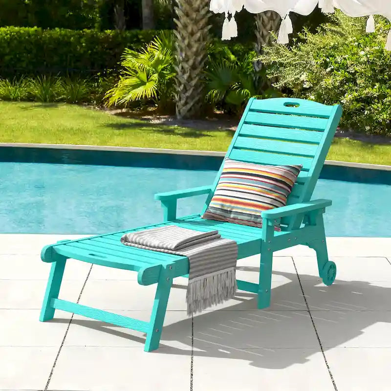 LUE BONA Chaises longues d'extérieur réglables à roulettes avec accoudoirs pour patio, terrasse, jardin - 78,9 L x 24 l x 39,7 H