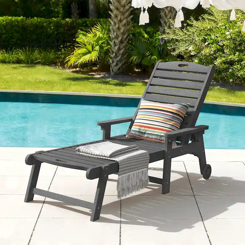 LUE BONA Chaises longues d'extérieur réglables à roulettes avec accoudoirs pour patio, terrasse, jardin - 78,9 L x 24 l x 39,7 H