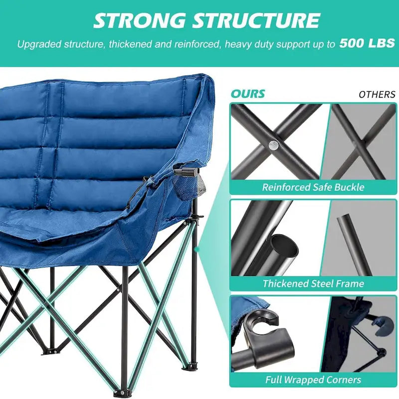 Chaise de camping pliable DoCred Oversized 2 Person entièrement rembourrée