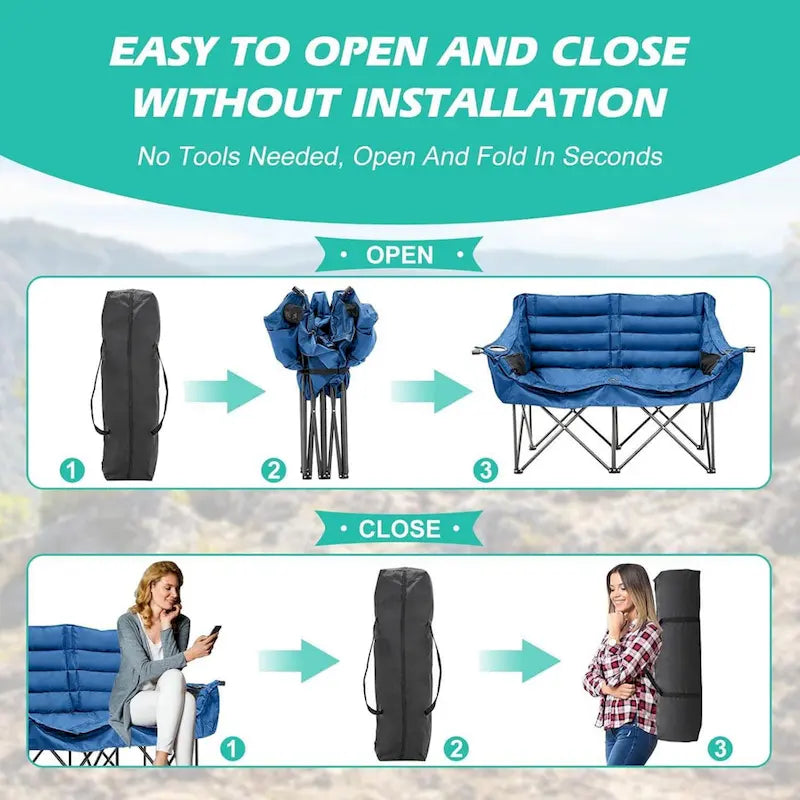 Chaise de camping pliable DoCred Oversized 2 Person entièrement rembourrée