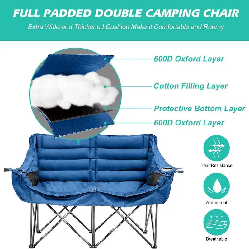 Chaise de camping pliable DoCred Oversized 2 Person entièrement rembourrée