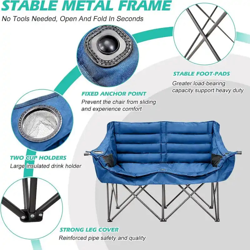 Chaise de camping pliable DoCred Oversized 2 Person entièrement rembourrée