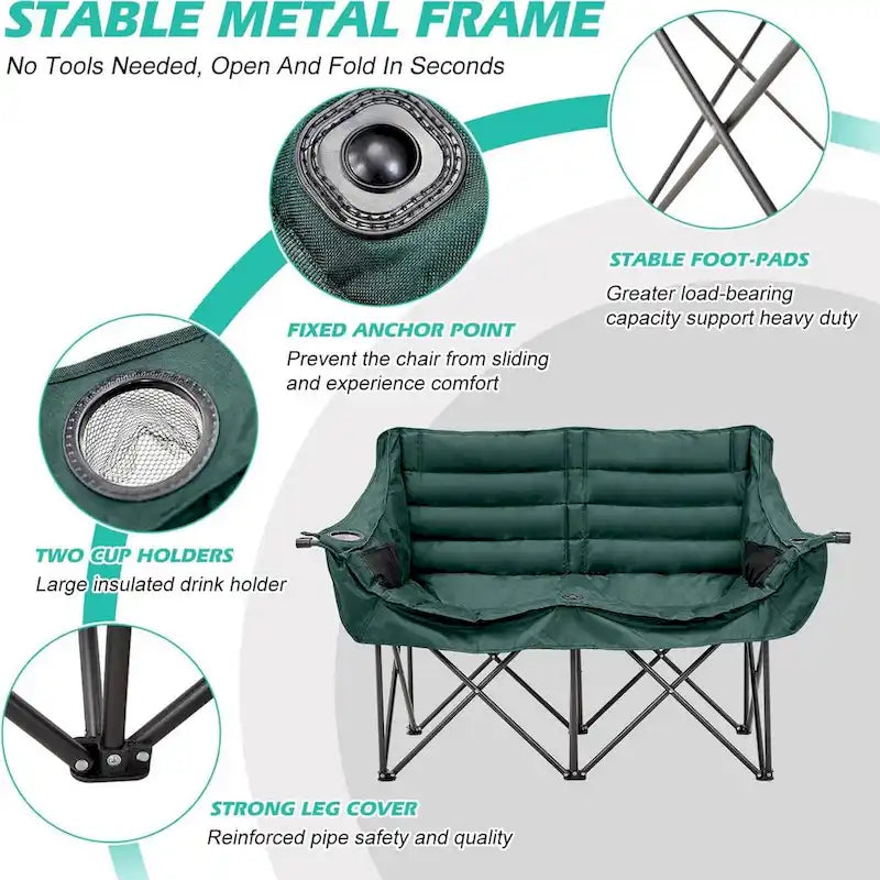 Chaise de camping pliable DoCred Oversized 2 Person entièrement rembourrée