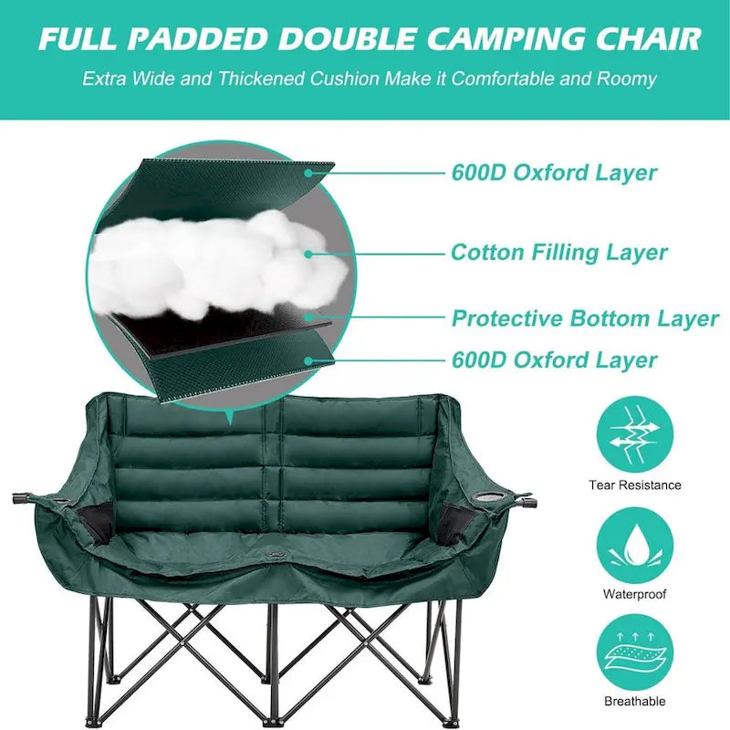 Chaise de camping pliable DoCred Oversized 2 Person entièrement rembourrée