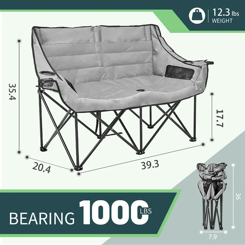 Chaise de camping pliable DoCred Oversized 2 Person entièrement rembourrée