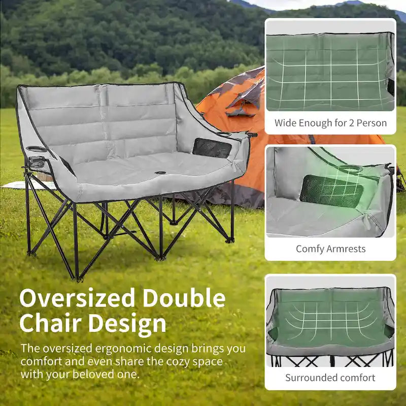 Chaise de camping pliable DoCred Oversized 2 Person entièrement rembourrée