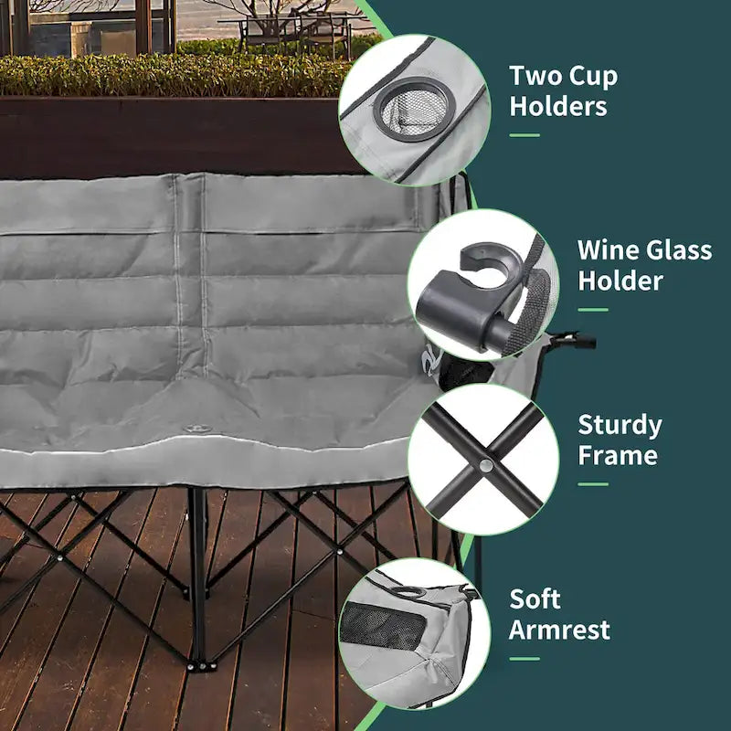 Chaise de camping pliable DoCred Oversized 2 Person entièrement rembourrée