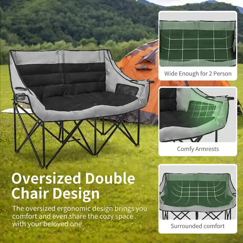 Chaise de camping pliable DoCred Oversized 2 Person entièrement rembourrée