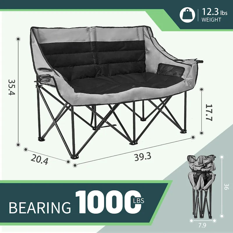 Chaise de camping pliable DoCred Oversized 2 Person entièrement rembourrée