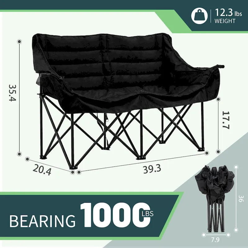 Chaise de camping pliable DoCred Oversized 2 Person entièrement rembourrée