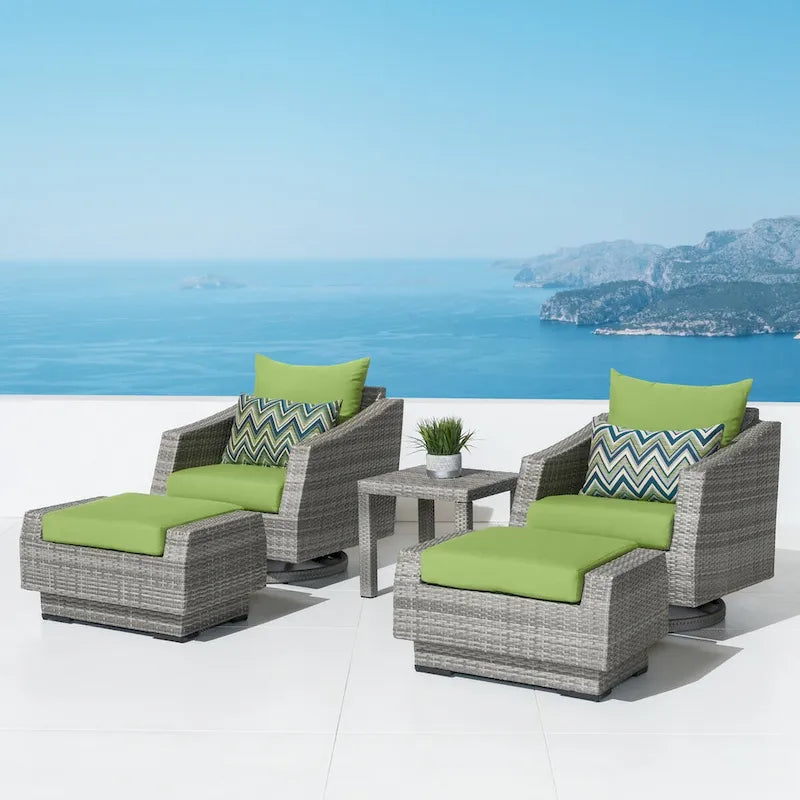 Ensemble club et ottoman de jardin Cannes 5 pièces en aluminium à mouvement