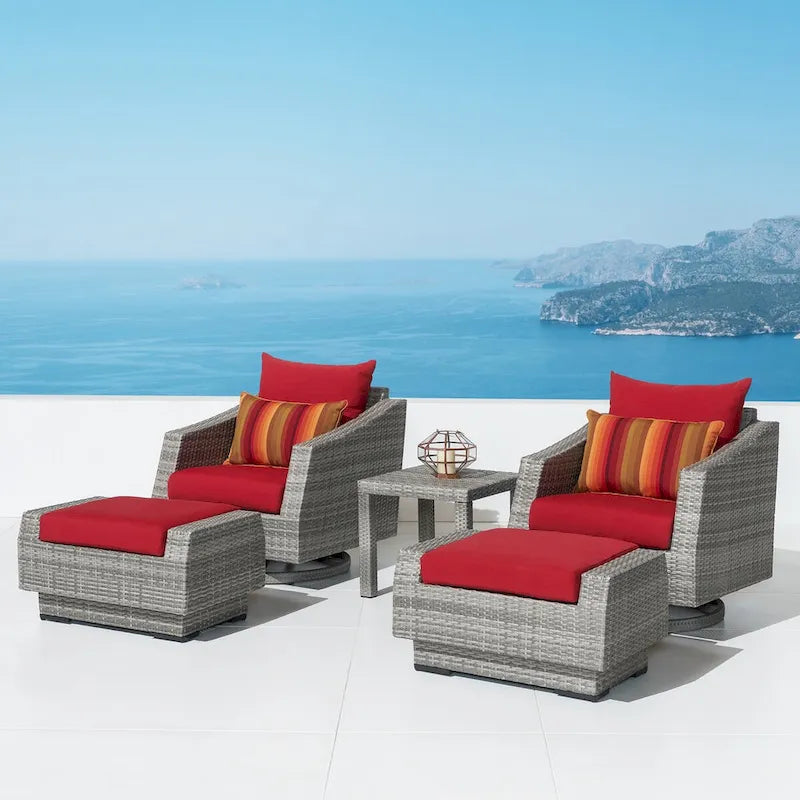 Ensemble club et ottoman de jardin Cannes 5 pièces en aluminium à mouvement