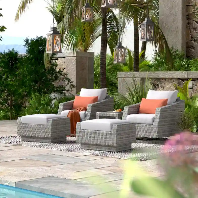 Ensemble club et ottoman de jardin Cannes 5 pièces en aluminium à mouvement