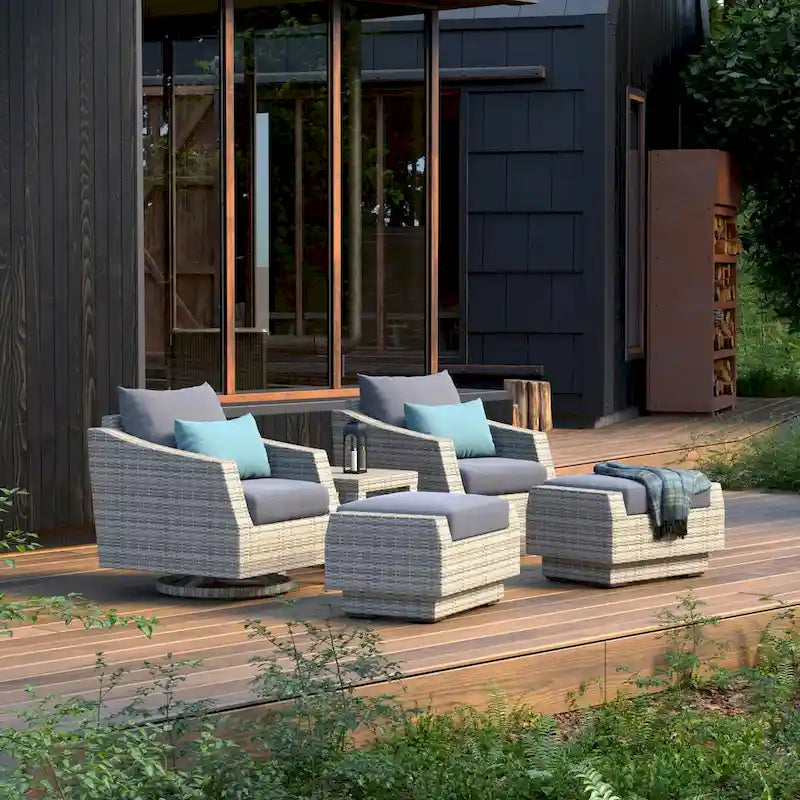 Ensemble club et ottoman de jardin Cannes 5 pièces en aluminium à mouvement