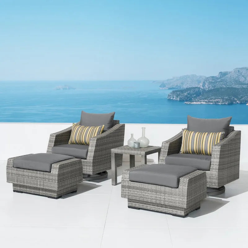 Ensemble club et ottoman de jardin Cannes 5 pièces en aluminium à mouvement