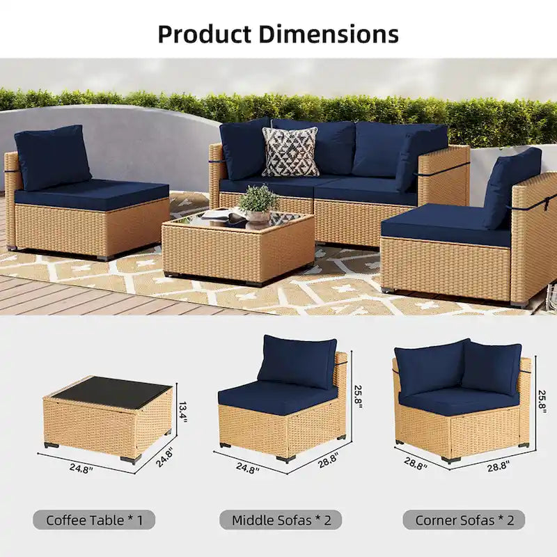 Salon de jardin 5 pièces en rotin jaune Patio Watcher avec coussins