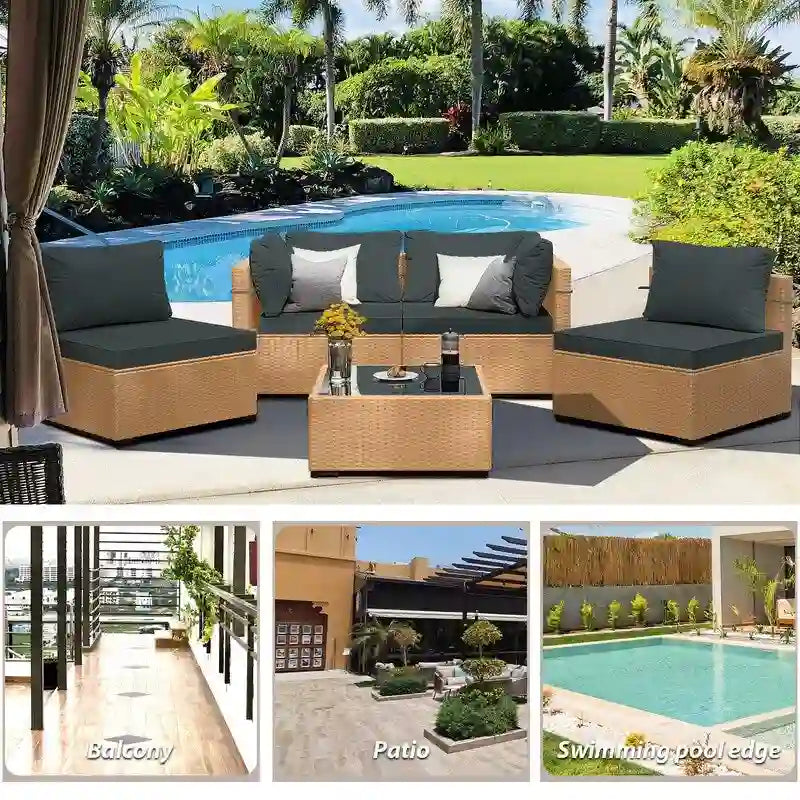 Salon de jardin 5 pièces en rotin jaune Patio Watcher avec coussins