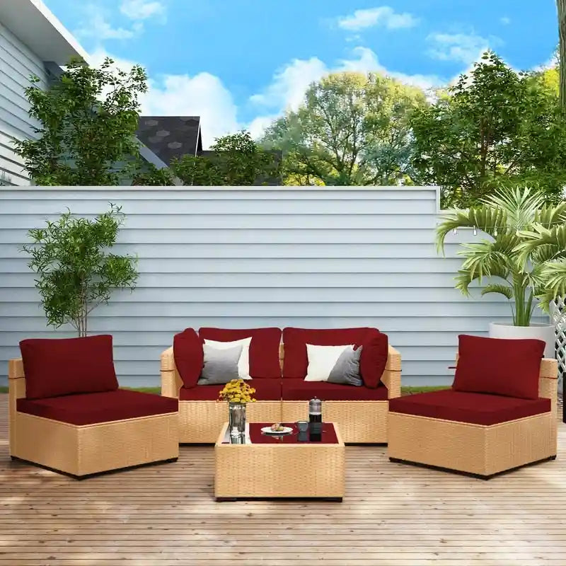 Salon de jardin 5 pièces en rotin jaune Patio Watcher avec coussins