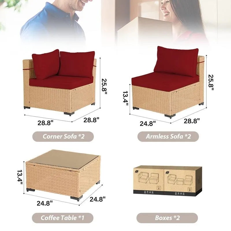 Salon de jardin 5 pièces en rotin jaune Patio Watcher avec coussins