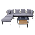 Ensemble de canapés modulaires de patio 8 pièces avec table basse en verre trempé et table basse en bois pour oasis extérieure, jardin