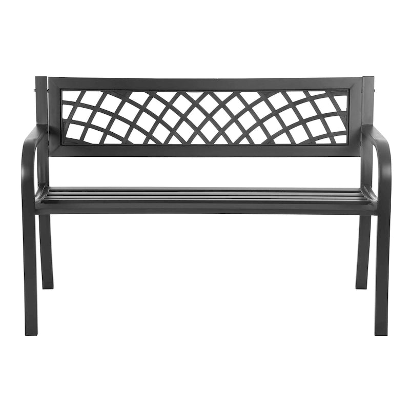 Banc de parc extérieur Hayden en métal thermolaqué noir, résistant aux intempéries et à la rouille