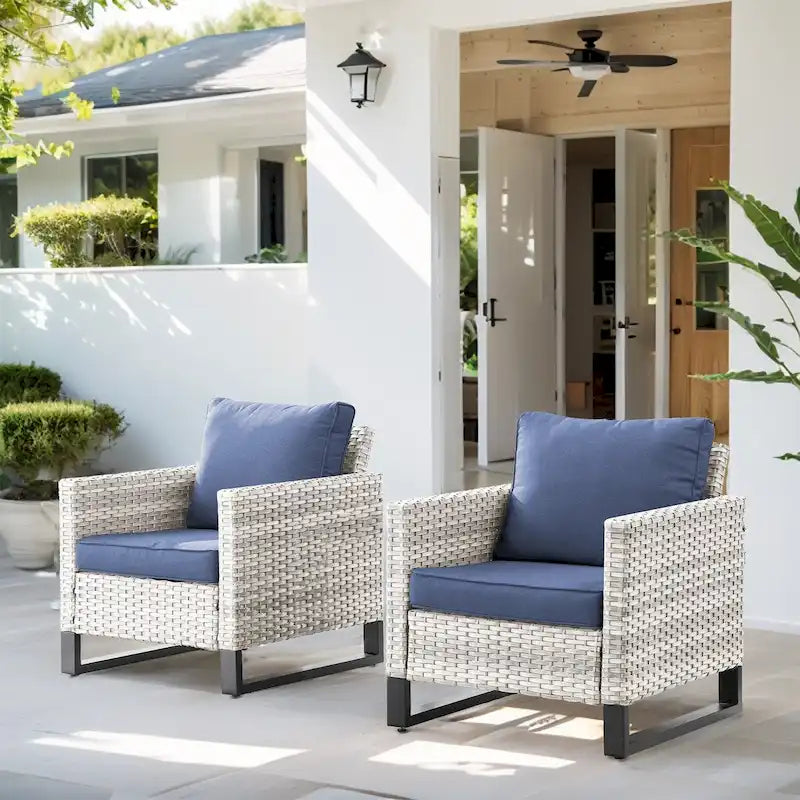 Chaises de patio, lot de 2 chaises en résine tressée – Gris clair