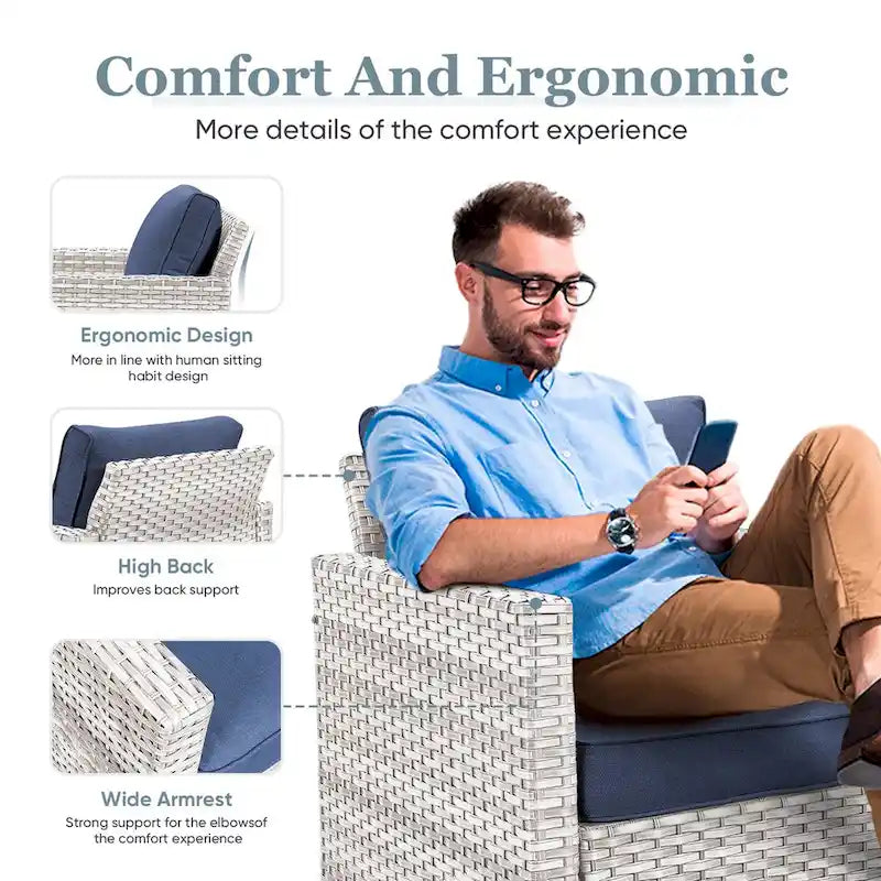Chaises de patio, lot de 2 chaises en résine tressée – Gris clair