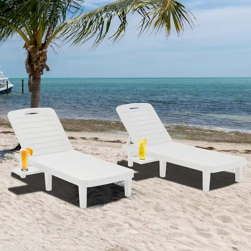 Ouyessir 60 Outdoor Mini Lounge Chairs with Adjustable Backrest & Pull-out Tray(Set of 2)