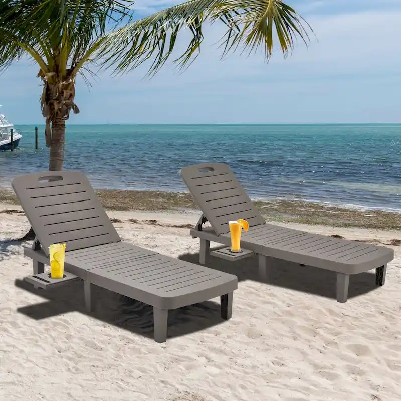 Ouyessir 60 Chaises longues de jardin compactes avec dossier réglable et tablette escamotable (lot de 2)