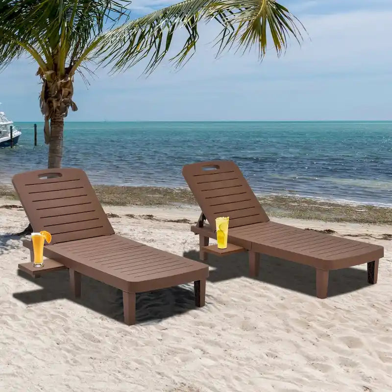 Ouyessir 60 Chaises longues de jardin compactes avec dossier réglable et tablette escamotable (lot de 2)