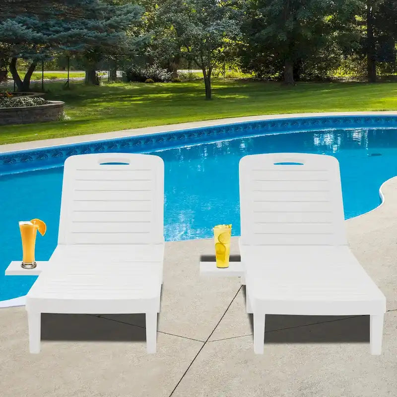 Ouyessir 60 Chaises longues de jardin compactes avec dossier réglable et tablette escamotable (lot de 2)