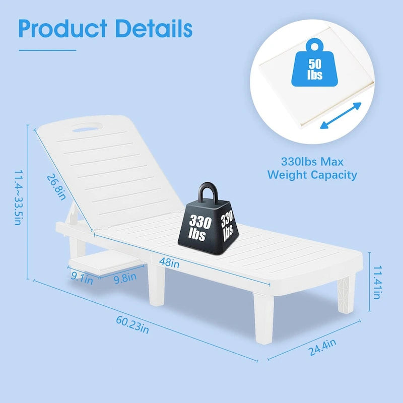 Ouyessir 60 Chaises longues de jardin compactes avec dossier réglable et tablette escamotable (lot de 2)