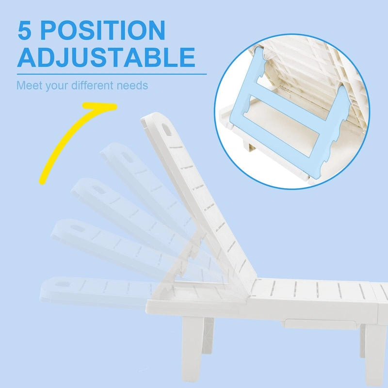 Ouyessir 60 Chaises longues de jardin compactes avec dossier réglable et tablette escamotable (lot de 2)