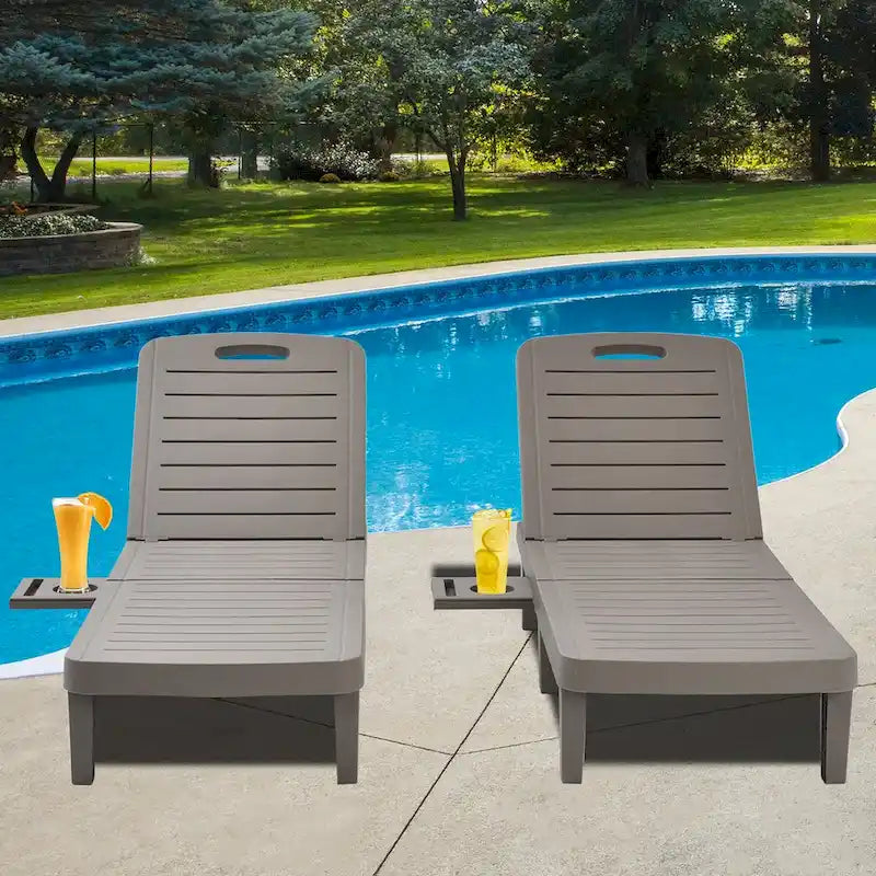Ouyessir 60 Chaises longues de jardin compactes avec dossier réglable et tablette escamotable (lot de 2)