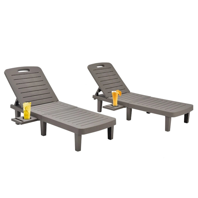 Ouyessir 60 Chaises longues de jardin compactes avec dossier réglable et tablette escamotable (lot de 2)