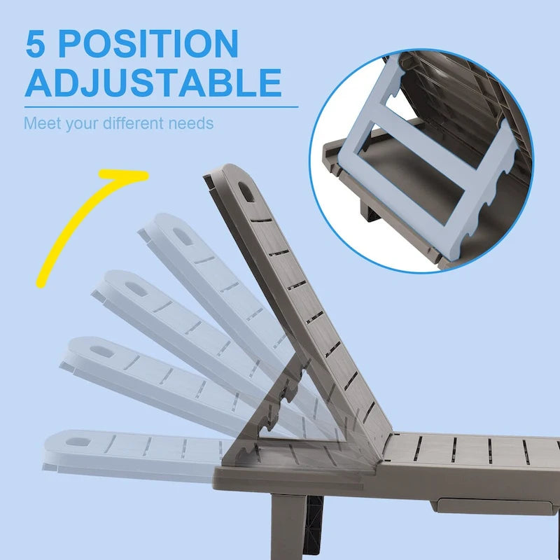 Ouyessir 60 Chaises longues de jardin compactes avec dossier réglable et tablette escamotable (lot de 2)