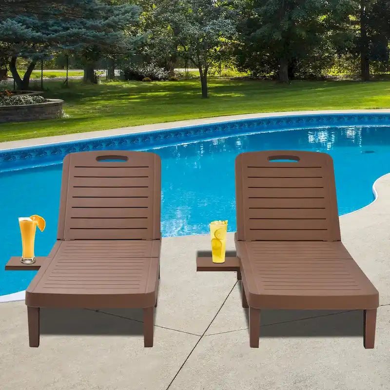 Ouyessir 60 Chaises longues de jardin compactes avec dossier réglable et tablette escamotable (lot de 2)