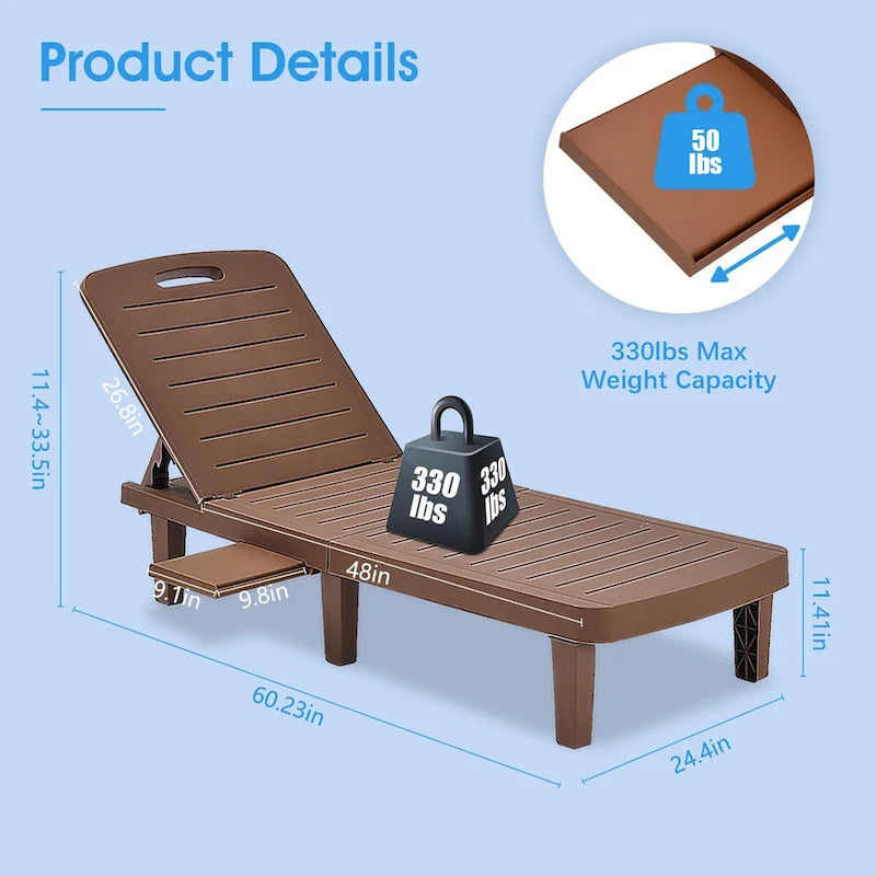 Ouyessir 60 Chaises longues de jardin compactes avec dossier réglable et tablette escamotable (lot de 2)