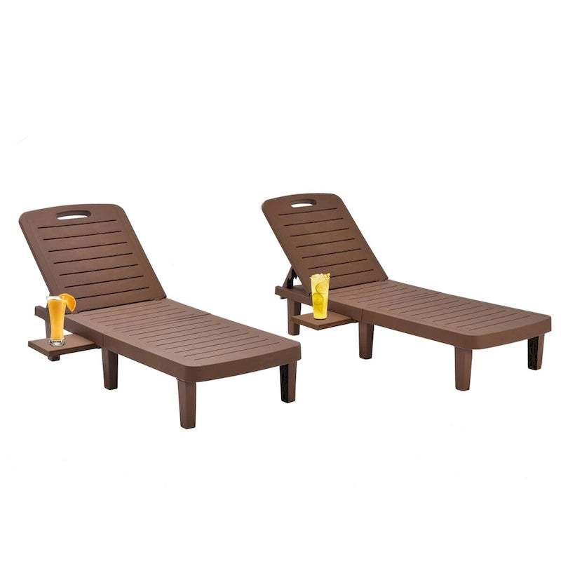 Ouyessir 60 Chaises longues de jardin compactes avec dossier réglable et tablette escamotable (lot de 2)
