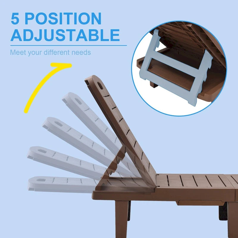 Ouyessir 60 Chaises longues de jardin compactes avec dossier réglable et tablette escamotable (lot de 2)