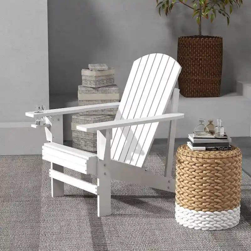 Outdoor Patio Rustic Wooden Adirondack Chair with Cup Holder, Weather Resistant