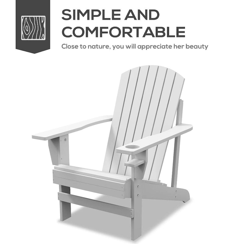 Chaise Adirondack rustique en bois avec porte-gobelet, résistante aux intempéries, pour patio extérieur