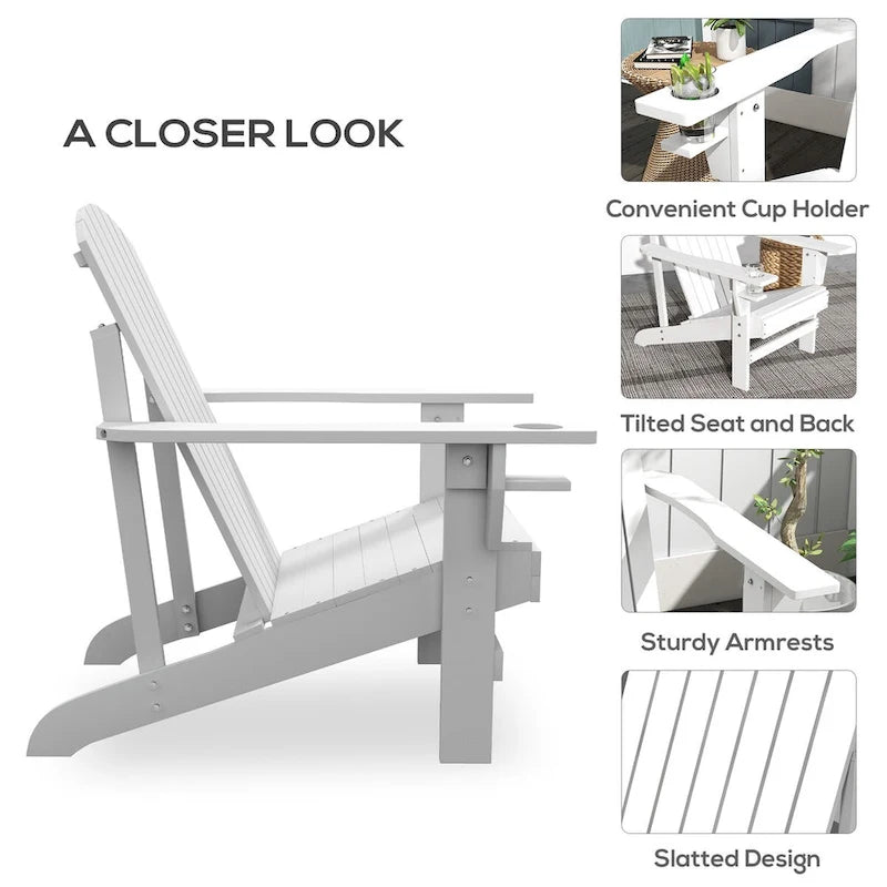 Chaise Adirondack rustique en bois avec porte-gobelet, résistante aux intempéries, pour patio extérieur