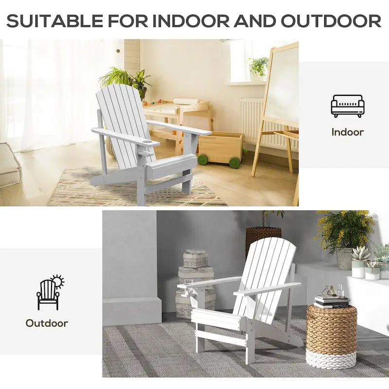 Chaise Adirondack rustique en bois avec porte-gobelet, résistante aux intempéries, pour patio extérieur