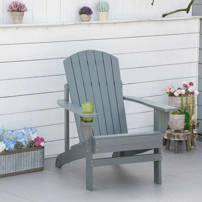 Chaise Adirondack rustique en bois avec porte-gobelet, résistante aux intempéries, pour patio extérieur