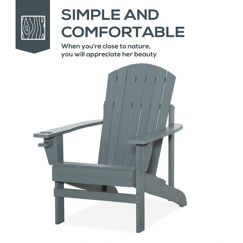 Chaise Adirondack rustique en bois avec porte-gobelet, résistante aux intempéries, pour patio extérieur
