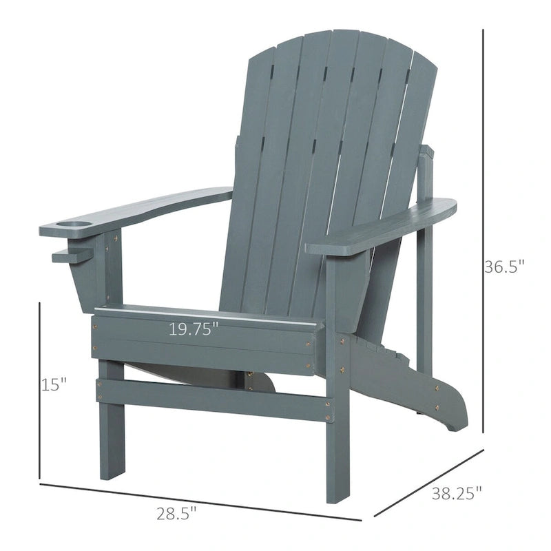 Chaise Adirondack rustique en bois avec porte-gobelet, résistante aux intempéries, pour patio extérieur